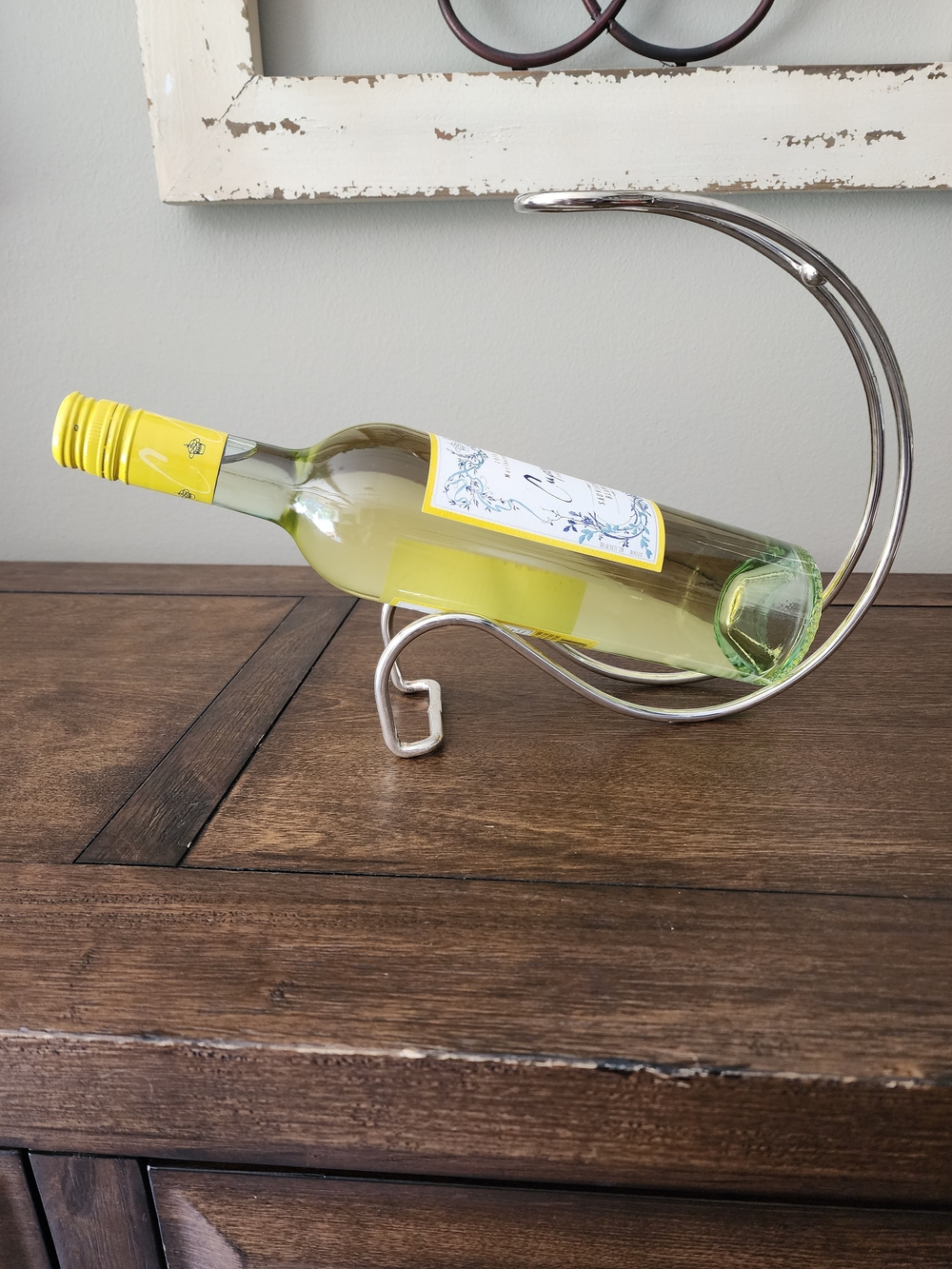 Sterling Silver Plated Wine Bottle Caddy Holder - Modern Metal Stand
